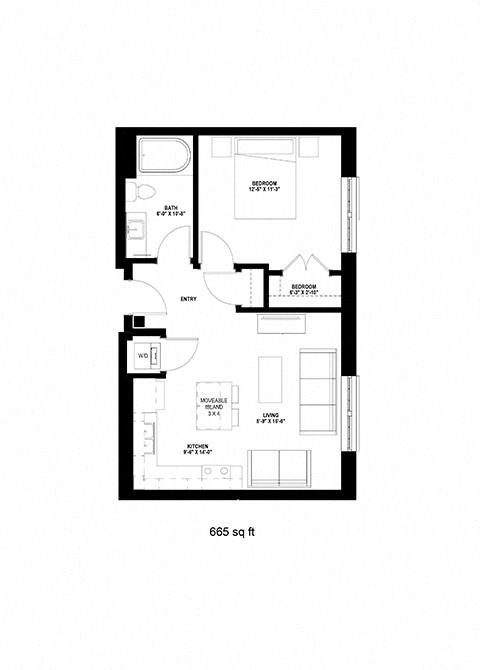 Millworks_1 Bedroom Floor Plan